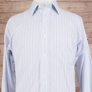 Brooks Brothers Shirt Mens 17-35 Blue Stripe Regent Non Iron Supima Cotton